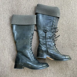 Cole Hann Lace Up Sweater Lined Riding Boots Charcoal Gray Womens 7.5 B - Picture 1 of 8
