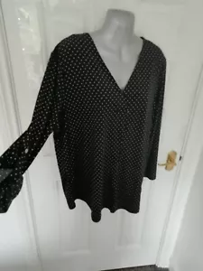 Jones New York Signature Size XL Black White Spot Polka Dot Stretchy Blouse Top - Foto 1 di 10