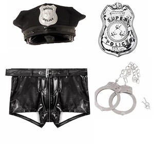 Mens Policeman Costume Uniform Outfit 4 Pieces Set Underwear Badge Adult Hat - Picture 1 of 22