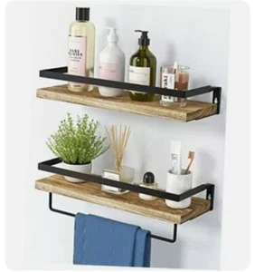 AMADA HOMEFURNISHING Floating Shelves, Bathroom Shelf with Towel Natural - Picture 1 of 6