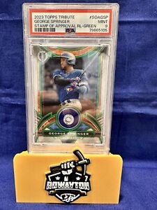 GEORGE SPRINGER 2023 Topps Tribute Stamp Of Approval Relic Card GREEN /99! PSA 9