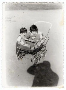 Photographer Shadow Kids w/ Baby Carriage Stroller Buggy Vintage Photo - Picture 1 of 1
