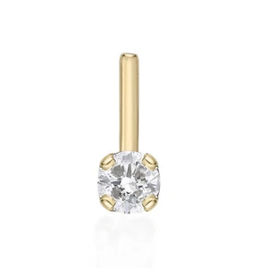 14K Yellow Gold L-Shaped Nose Ring With 0.05 ct. Diamond Fine Jewelry - 18 Gauge - Picture 1 of 9