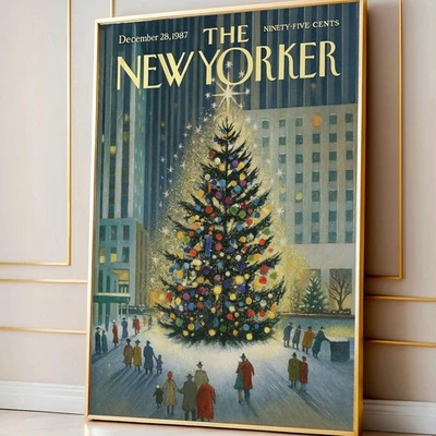 Vintage New Yorker Christmas Poster | Classic Winter Night Scene Wall Art - Image 1 of 4
