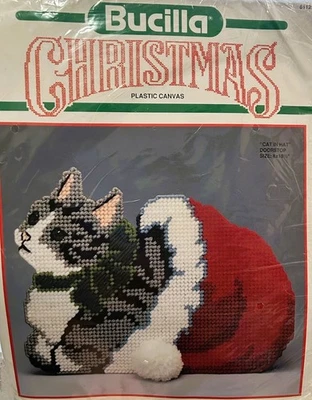 Cat in Hat  - Christmas Doorstop Plastic Canvas Kit - Bucilla 61121 - Image 1 of 2