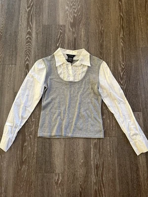 Винтажный многослойный свитер с воротником верхний бархатный кружевной размер S Y2K 90-е легкий Academia опрятный - Изображение 1 из 4