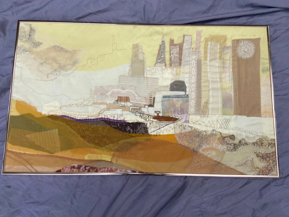 Arte de pared de tela textil enmarcado Joan Schulze '76 LA CIUDAD paisaje urbano 30 "X 20" Foto 1 de 4