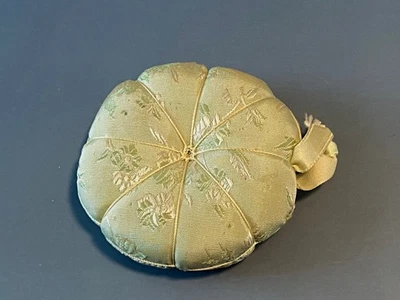 Antique Shaker Sewing Pin Cushion Green Brocade Silk Tomato Accessory Pincushion - Image 1 of 3