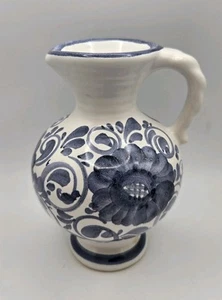 Vintage Gmundner Keramik Hand-Painted Blue & White Floral Ceramic Vase ~ Austria - Picture 1 of 7