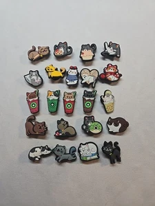 22 Pc CUTE CAT SHOE CHARMS for Crocs Kitty Lover Cats in Coffee Cups - Picture 1 of 1