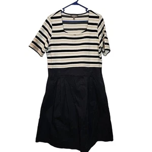 Vestido Ulla Popken a Rayas Corpiño Cuello Redondo Elástico Tejido Azul Marino Blanco Amarillo Talla 16 - Imagen 1 de 6