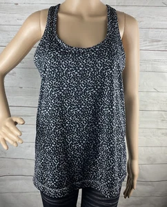 Gap Fit Athletic Tank Top Medium Gray Black Floral Pattern Racerback Gym Shirt - Picture 1 of 12