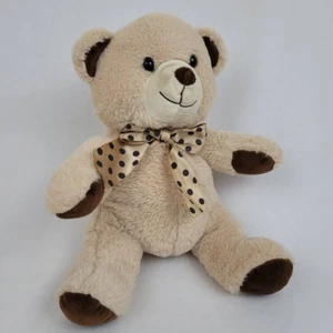 Homerbest Teddy Bear Plush Beige Studded Animal Toy With Polka-Dot Bow 11" - Picture 1 of 12