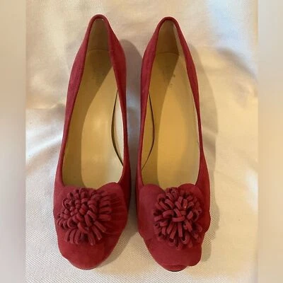 Kate Spade Classic red suede closed toe dress pumps with flower detail, size 10 - Image 1 of 4