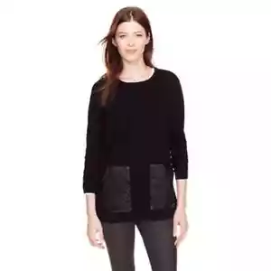 J. Crew Merinowolle Leder Tasche schwarz Tunika schicker Pullover Damengröße Small - Bild 1 von 7