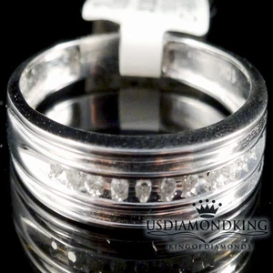 MEN'S 10K WHITE GOLD GENUINE REAL DIAMOND ENGAGEMENT WEDDING BAND RING 5.5MM - Picture 1 of 8