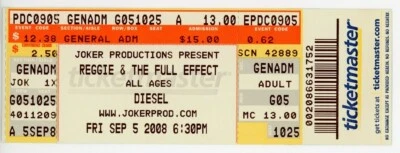 Reggie & The Full Effect Concert Ticket Diesel Pittsburgh, PA 2008 - Image 1 of 2