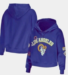 Women LA Rams Purple Patchwork X Print Modest Crop Hoodie Size XL - Picture 1 of 1