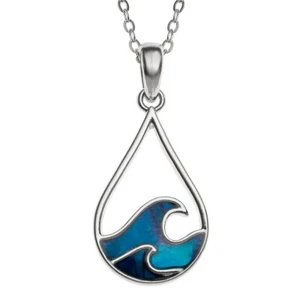 Surf Wave Pendant Necklace w. Blue Paua Shell by Tide. Gift box inc - Picture 1 of 2