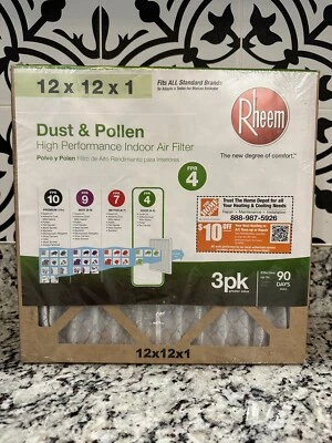 Rheem Indoor Air Filters,12x12x1, High Performance, 3pack - Image 1 of 3