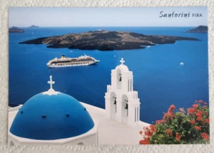 Costa Fortuna.. cruise ship below blue dome (1) Pc .Santorini Greece - Picture 1 of 1