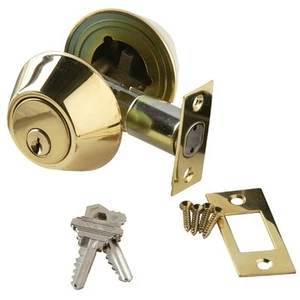 Polished Brass Deadbolt Lock Door Hardware Gold Color Single Cylinder Lock - Picture 1 of 1