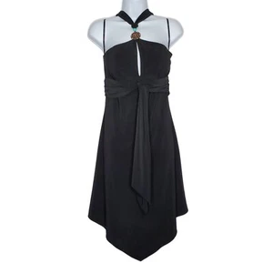 Vintage Y2K Laundry Black Boho Halter Dress 4 Babydoll Sleeveless Asymmetrical - Picture 1 of 9