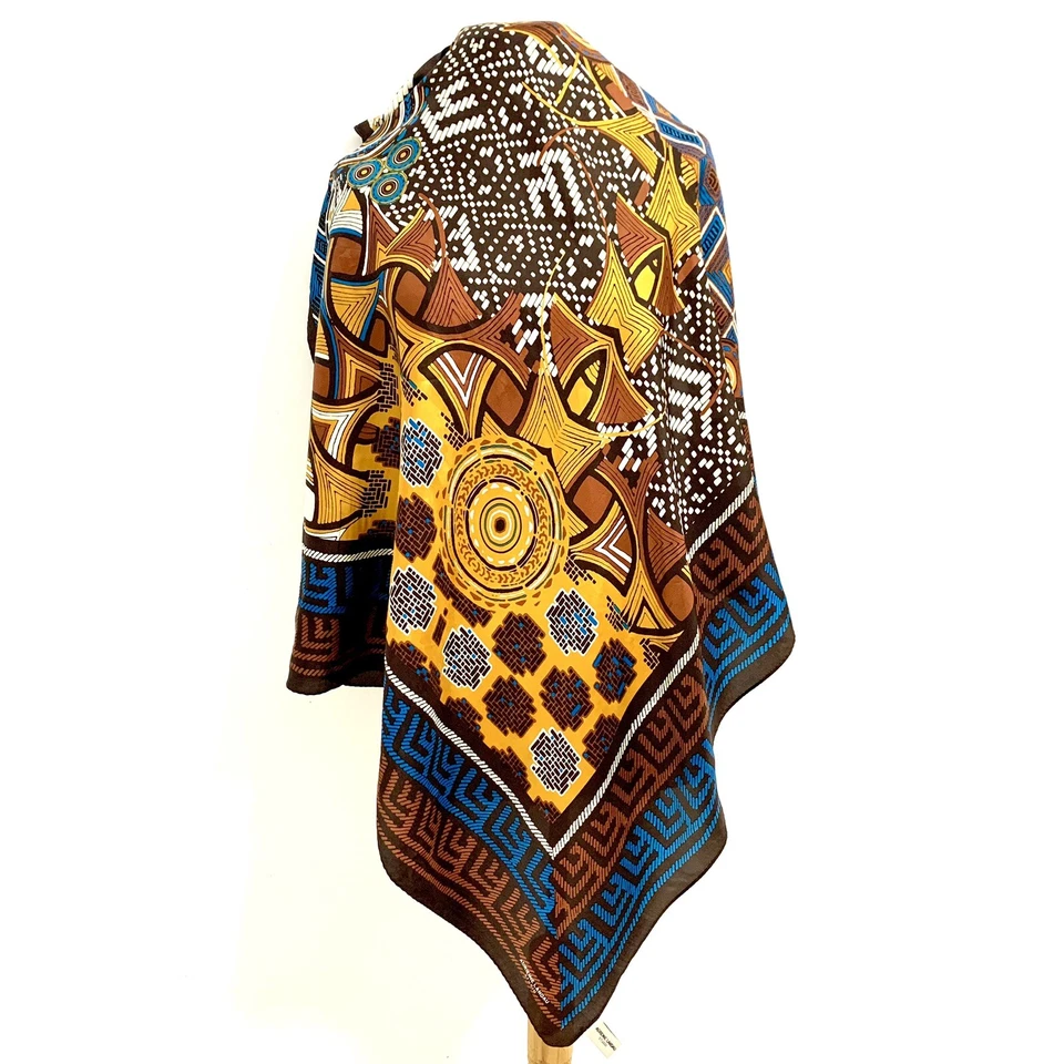 ADRIENNE LANDAU STUDIO GEOMETRIC BROWN SQUARE silk scarf  35/34 in #A55 - Image 1 of 3