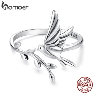 Bamoer Exquisite S925 Sterling Silver Kingfisher Open Ring Women Gifts Jewelry - Picture 1 of 16