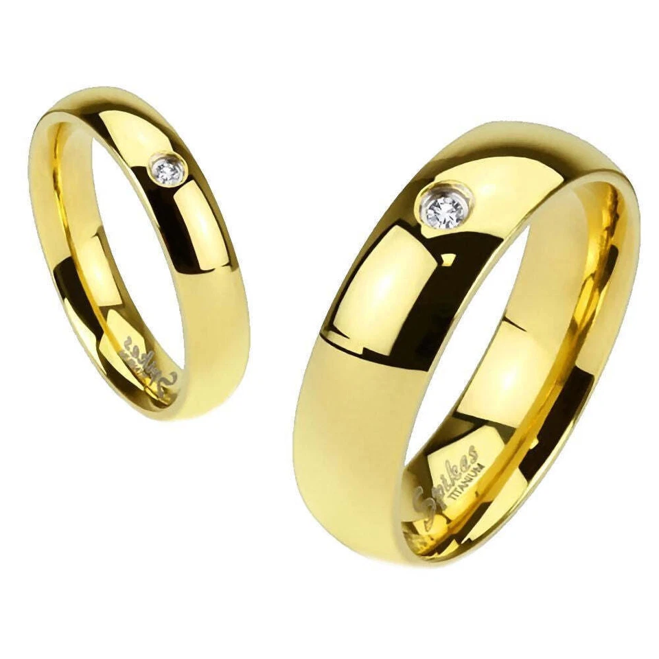 Rowan: 4 мм 0,03 карата льда на огне CZ титана IP золото обручальное кольцо - Изображение 1 из 1