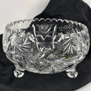 Vtg Saw Tooth Lead Crystal Facet Cut Glass 3-footed Bowl with Pinwheel pattern - Picture 1 of 16