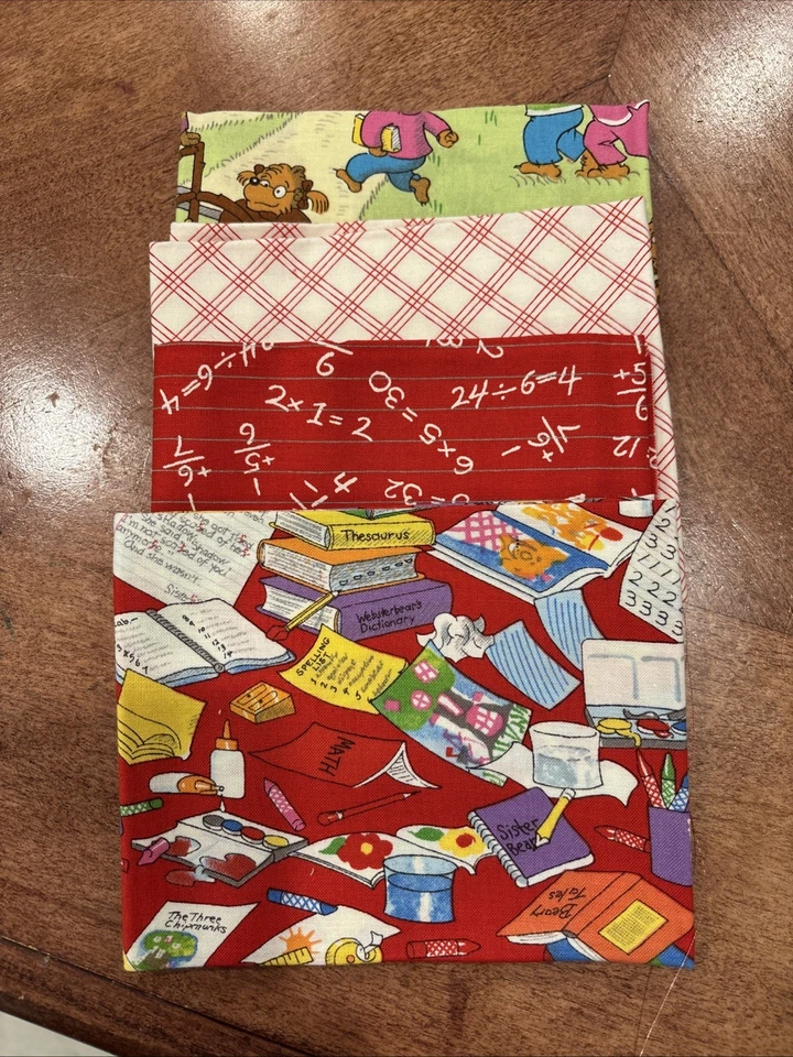 BERENSTAIN BEARS- Moda 2012 -Rare Bear Country School 4 Fat Quarters VTG - Image 1 of 4