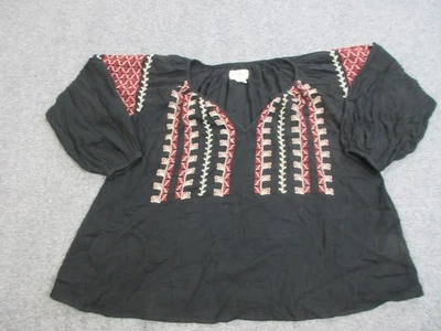 Camisa Ralph Lauren Denim & Supply Mujer XS Negra Bordada Boho Campesina Túnica Foto 1 de 4