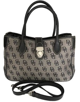Bolso de Mano Vintage Dooney & Bourke 2 Vías Asas Negro/Gris Logo Lona Mediano Foto 1 de 4