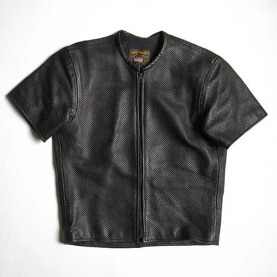 Vanson Short Sleeve Punching Leather Jacket Black Size M - Image 1 of 4