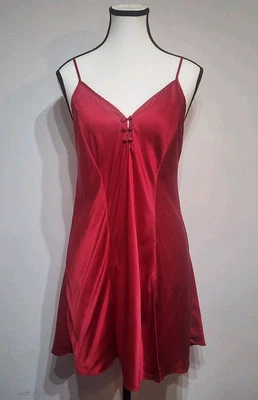 Vintage Victorias Secret Gold Label Teddy Sz L 100% Silk Babydoll Cross Back Red - Image 1 of 4