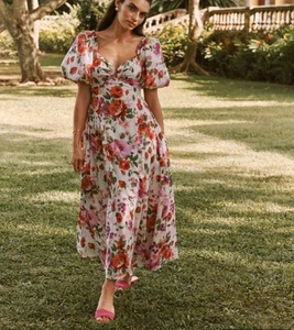 Abercrombie & Fitch Hardware Drama Puff Sleeve Maxi Dress Pink Floral Size XL - Picture 1 of 12