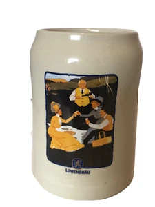 LOWENBRAU OLD FASHIONED PICNIC CERAMIC MUG 0,5L  GERMANY BEER MUG SOUVENIR - Picture 1 of 8