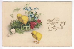 CPA ANIMAL FANTAISIE - JOYEUSES PAQUES EASTER POUSSIN ROSE MYOSOTIS 1912 ~B69 - Imagen 1 de 2