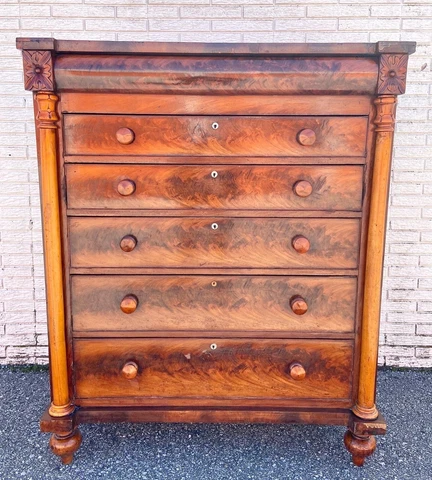 Antique 19th Century American Empire Flame Mahogany Chest Cover