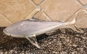 Hand Blown Gray White Glass Shark Home Decor Figurine Sculpture Collectors Item - Picture 1 of 3