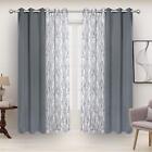 Mix and Match Curtains - 2 Pieces Branch Print Sheer Curtains and 2 Pieces Bl...