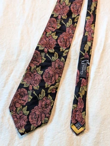 Cravatta Christian Dior vintage anni 80 tutta seta uomo nera floreale rosa made in USA - Foto 1 di 8