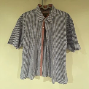 Johnston Murphy Shirt Mens XL Blue Red White Check Short Sleeve Tailored Fit - Picture 1 of 5