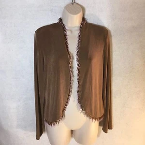 Citiknits Beaded Fringe Brown Bolero Jacket Shrug Sz Small - Picture 1 of 10