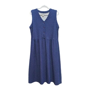 L.L. Bean Tank Dress Midi Blue Polka Dots XLarge with Pockets - Picture 1 of 6