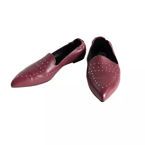 AGL Attilio Giusti Leombruni Studded Flats Pointy Toe Shoes 39 Burgundy - Picture 1 of 10