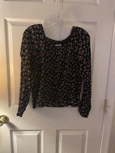 Justice Pink Floral Black Blouse Size 18 Plus - Picture 1 of 3