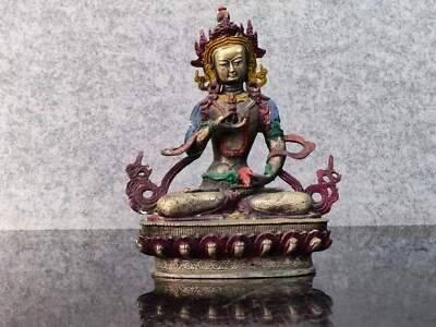 8" Chinese Old Dynasty Buddhist Lotus Bodhisattva Sculpture Buddha Statue - Image 1 of 4