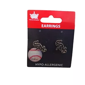 MLB Baseball Chicago White Sox Logo Dangle Stud Earrings NEW - Picture 1 of 3